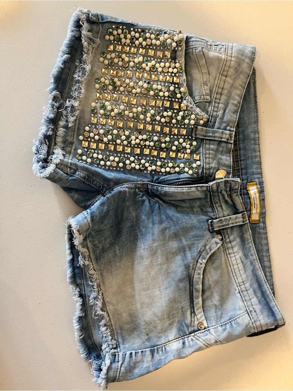 Studded Light Blue Denim Jean Shorts - Dishe Jeans USA